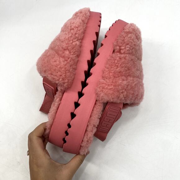 Ugg Pink Shearling Sling Back Slippers - Picture 5 of 6